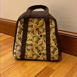 Fit & Fresh Insulated Stylish Yellow and Brown Geometric Lunch Snack Tote Bag